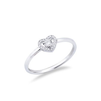 Bague cœur en or blanc avec diamant