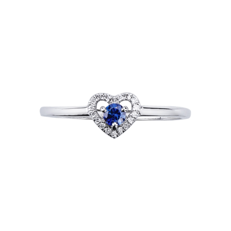 Bague or blanc 18k cœur avec saphir bleu et diamants Bague or blanc 18k cœur avec saphir bleu et diamants