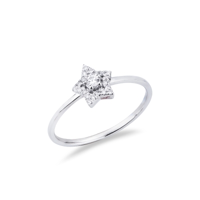 Bague en or blanc 18 carats en forme d'étoile et diamants