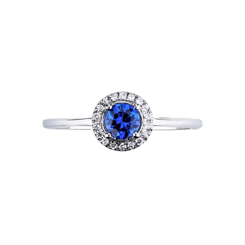 Bague en or blanc 18 carats avec un saphir bleu 