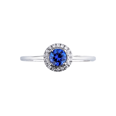 Bague en or blanc 18 carats avec un saphir bleu 