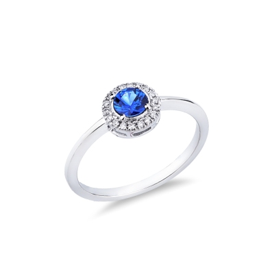 Bague en or blanc 18 carats avec un saphir bleu 