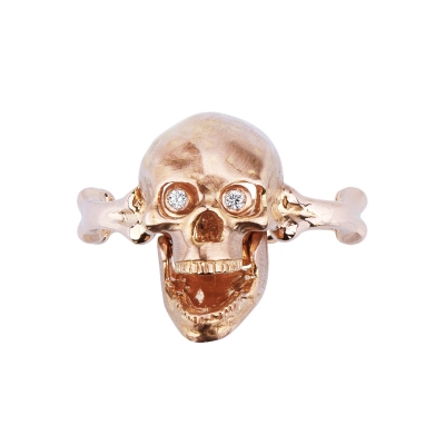 Bague tête de mort en or rose 18k et diamants