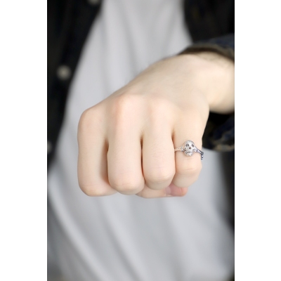 Bague skull mobile en or blanc 18k avec diamants