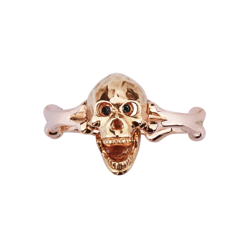 Bague avec skull mobile en or rose 18k et diamants  Bague avec skull mobile en or rose 18k et diamants