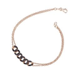 Bracelet gourmette 6 maillons en or rose 18k avec diamants noirs