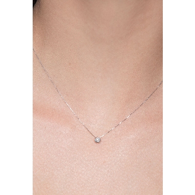 Collier pendentif diamant 0.04 ct or blanc 18k 