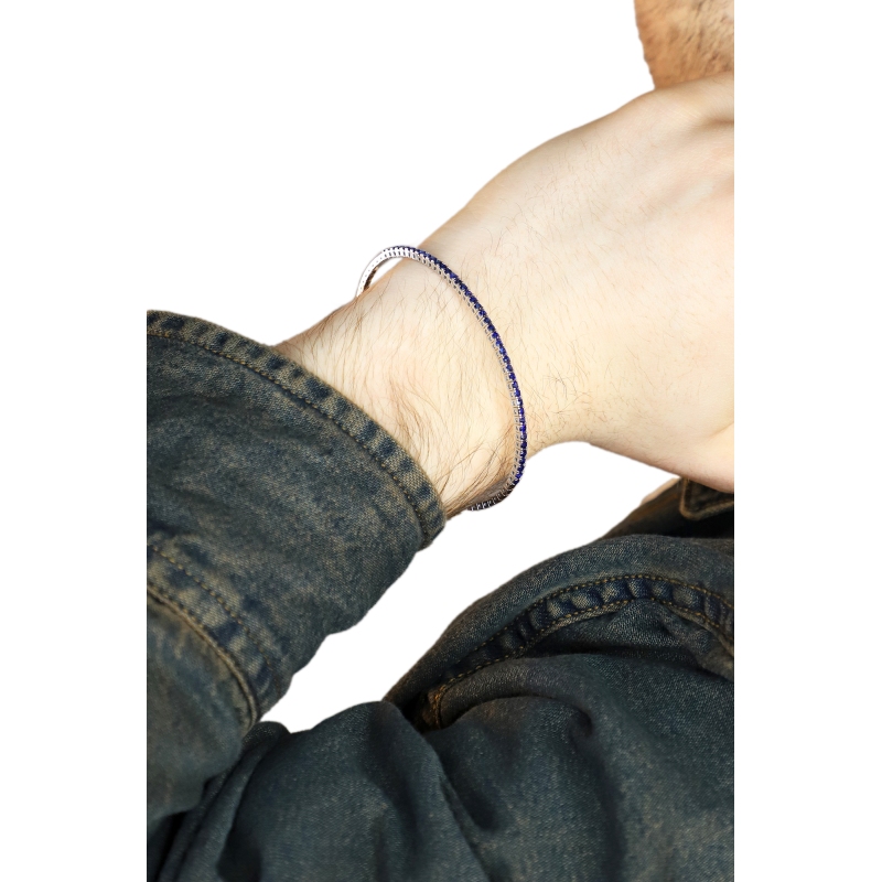 Bracelet Rigide Tennis avec Saphirs Bleus en Or Blanc 18k