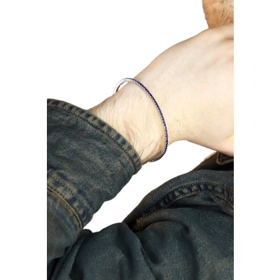 Bracelet Rigide Tennis avec Saphirs Bleus en Or Blanc 18k