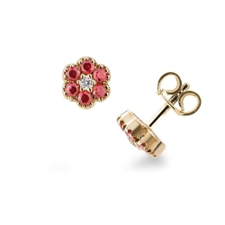 Boucles d’oreilles en or jaune 18 carats avec diamants et rubis