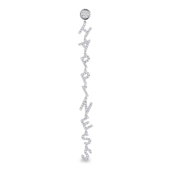 Mono-boucle pendante en or blanc 18 carats, avec le mot HAPPINESS