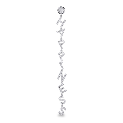 Mono-boucle pendante en or blanc 18 carats, avec le mot HAPPINESS 