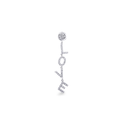 Mono boucle pendante en or blanc 18 carats avec le mot LOVE