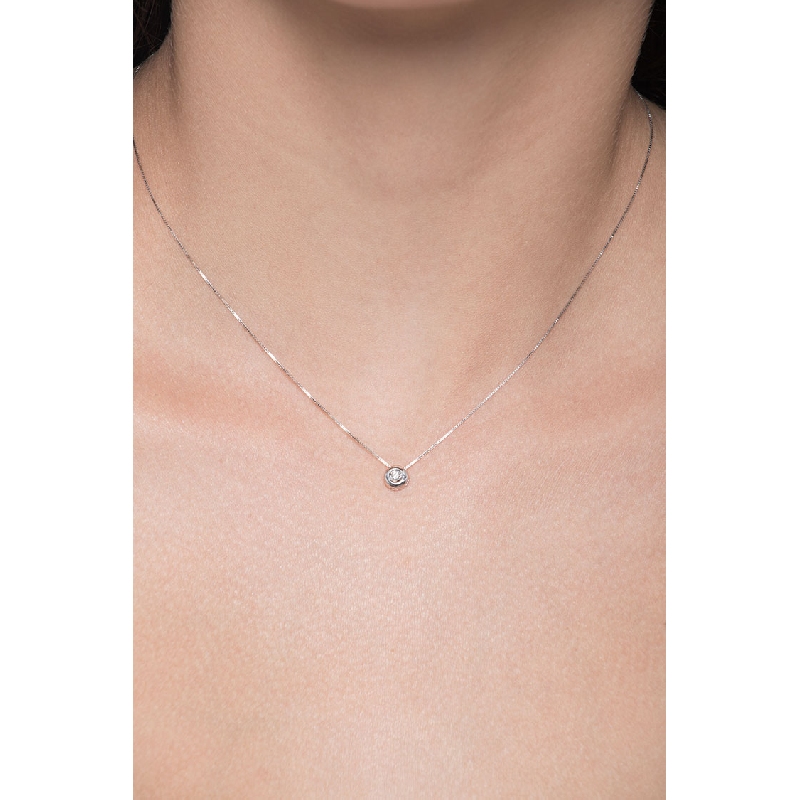 Collier pendentif diamant 0.02 ct or blanc 18k 