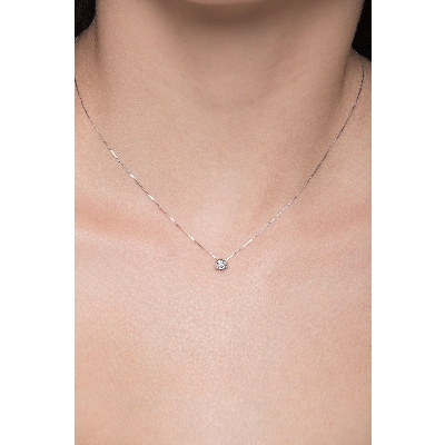 Collier pendentif diamant 0.02 ct or blanc 18k 