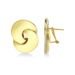 Boucles d’oreilles en or jaune 18k avec deux anneaux entrelacés