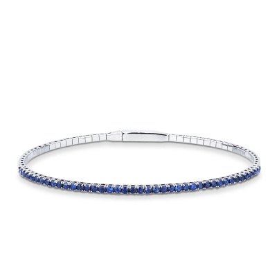 Bracelet Rigide Tennis avec Saphirs Bleus en Or Blanc 18k