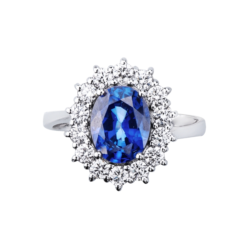 Bague en or blanc 18k avec un saphir bleu ovale  MM9X7 Bague en or blanc 18k avec un saphir bleu ovale  MM9X7