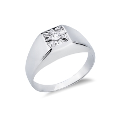 Anneau solitaire pour homme en or blanc 18k  diamant 0,12 ct