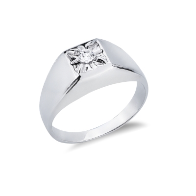 Anneau solitaire pour homme en or blanc 18k  diamant 0,12 ct