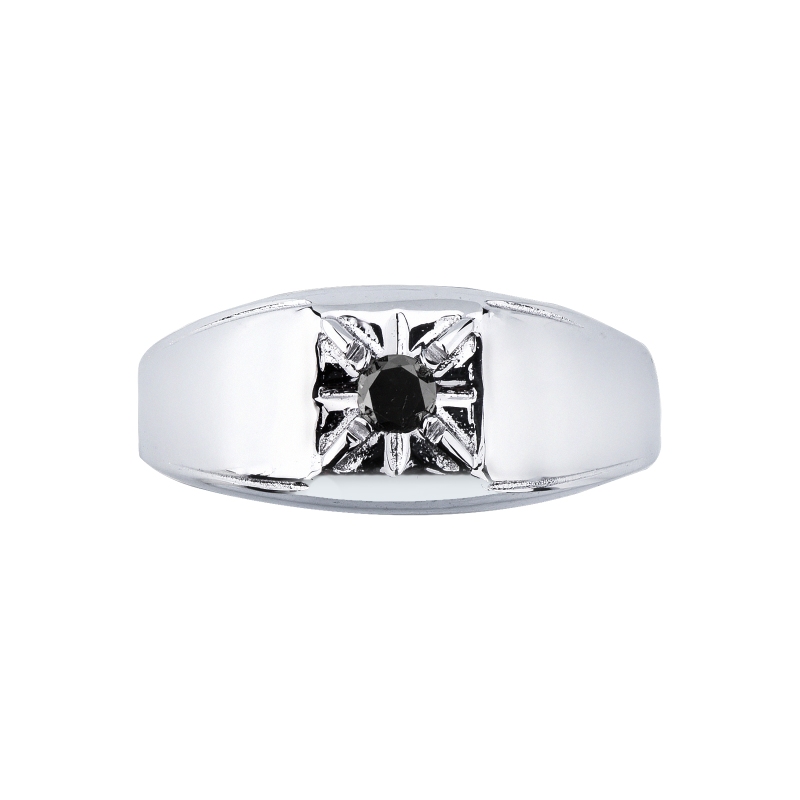 Anneau solitaire pour homme en or blanc 18k diamant noir