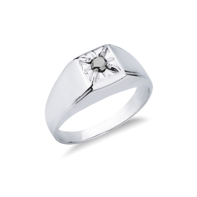 Anneau solitaire pour homme en or blanc 18k diamant noir