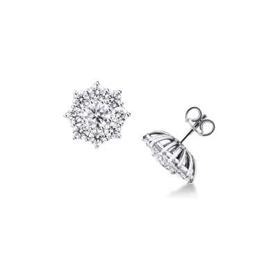 Boucles d'oreilles Fleur en Or Blanc 18k avec Diamants Brillants