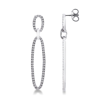 Boucles d'oreilles design avec deux ovales en or blanc 18k diamants 