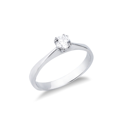 Bague solitaire en or blanc 18k avec huit griffes et diamant CT 0,30 