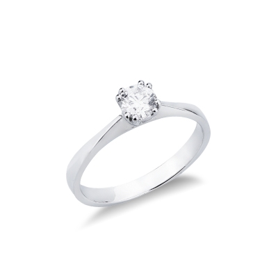 Bague femme en or blanc 18k avec 8 griffes et diamant CT 0,40 