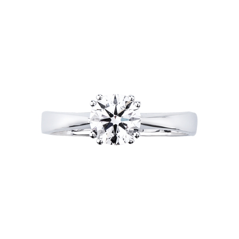 Bague solitaire en or blanc 18k avec huit griffes et diamant 1,00 ct Bague solitaire en or blanc 18k avec huit griffes et diamant 1,00 ct