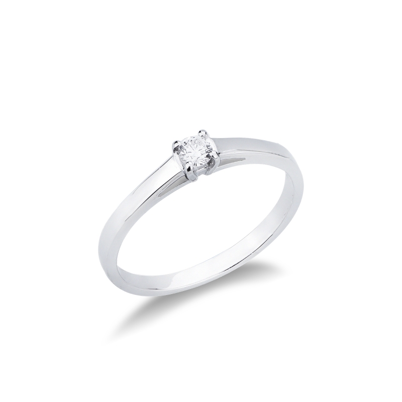 Bague solitaire en or blanc 18k avec diamant 0,10 ct