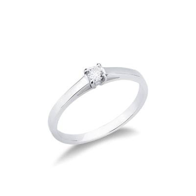 Bague solitaire en or blanc 18k avec diamant 0,10 ct