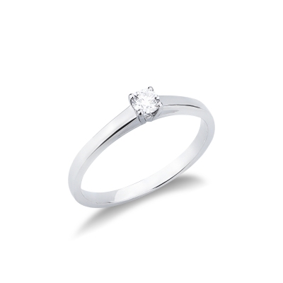  Bague solitaire en or blanc 18k avec diamant CT 0,15 