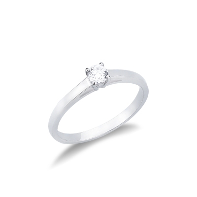 Bague solitaire en or blanc 18k à quatre griffes 0,20 ct 