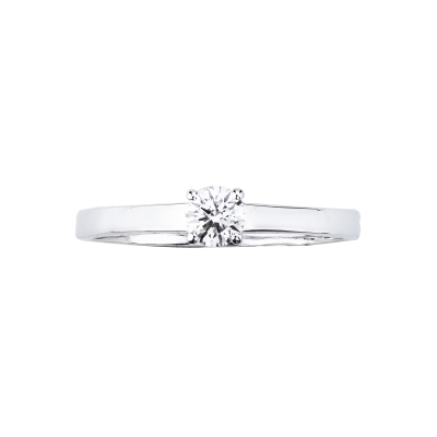 Bague solitaire quatre griffes en or blanc 18k avec diamant CT 0,30 