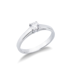 Bague solitaire quatre griffes en or blanc 18k avec diamant CT 0,30