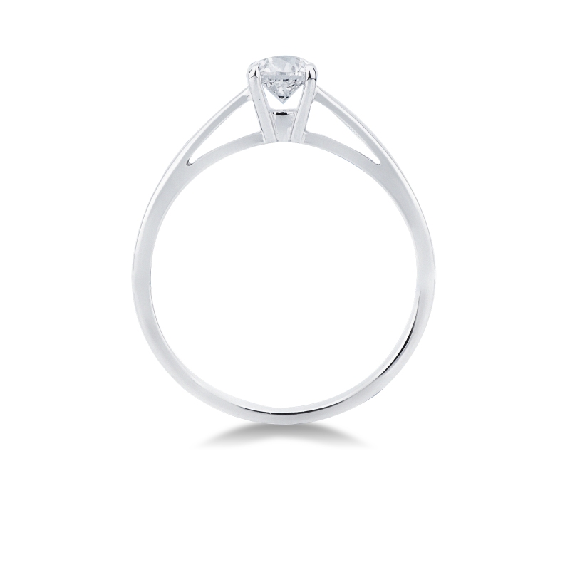  Bague solitaire quatre griffes en or blanc 18k avec diamant 0,40 ct 