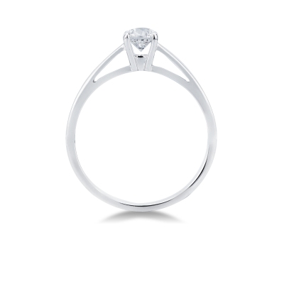  Bague solitaire quatre griffes en or blanc 18k avec diamant 0,40 ct 