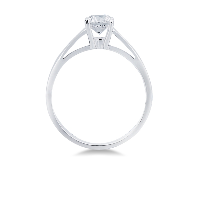 Bague solitaire en or blanc 18k, quatre griffes avec diamant CT 0,70