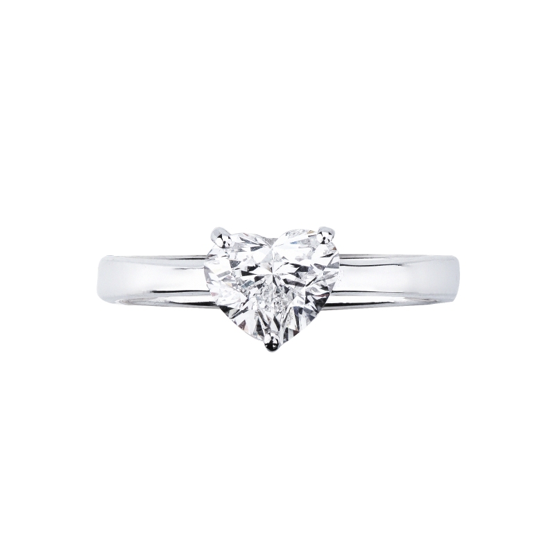 Bague solitaire en or blanc 18k avec diamant cœur certifié GIA 1.00  Bague solitaire en or blanc 18k avec diamant cœur certifié GIA 1.00