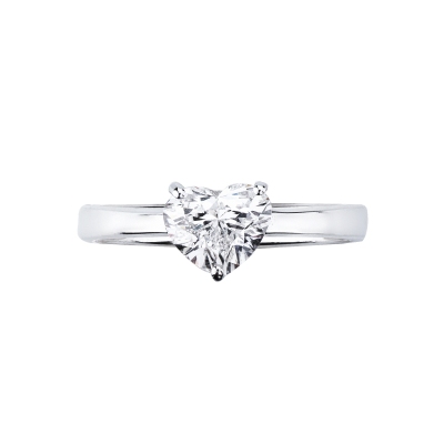  Bague solitaire en or blanc 18k avec diamant cœur certifié GIA 1.00