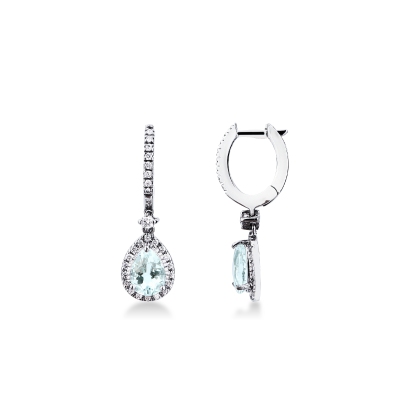 Boucles d'oreilles pendantes en Or Blanc 18k avec Aigue-marine et Diamants