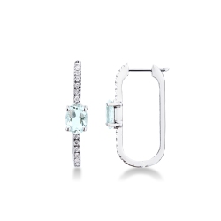 Boucles d’oreilles ovales en or blanc 750 avec diamants et aiguemarine