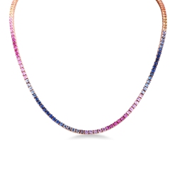 Rivière tennis en or rose 18k sertie de saphirs multicolor