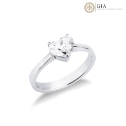Bague solitaire en or blanc 18k avec diamant cœur certifié GIA 1.00