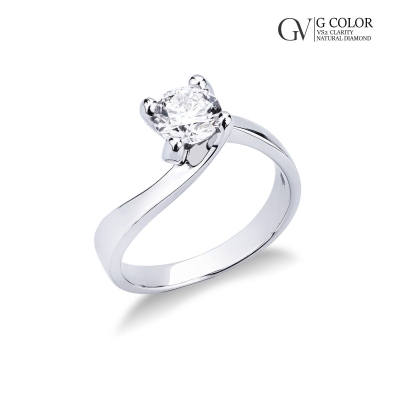 Bague solitaire à griffes en or blanc 18ct avec diamant 0,90 carats