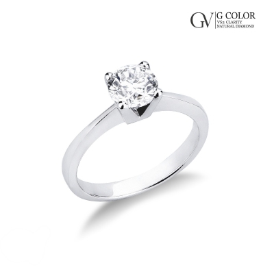 Bague solitaire linéaire à griffes en or blanc avec diamant ct. 0,90