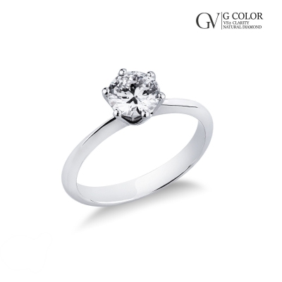 Bague solitaire avec diamant ct. 1,00 à six griffes en or blanc 18 ct