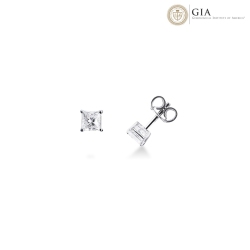 Puces taille princess en or blanc 18k avec diamant certifié GIA